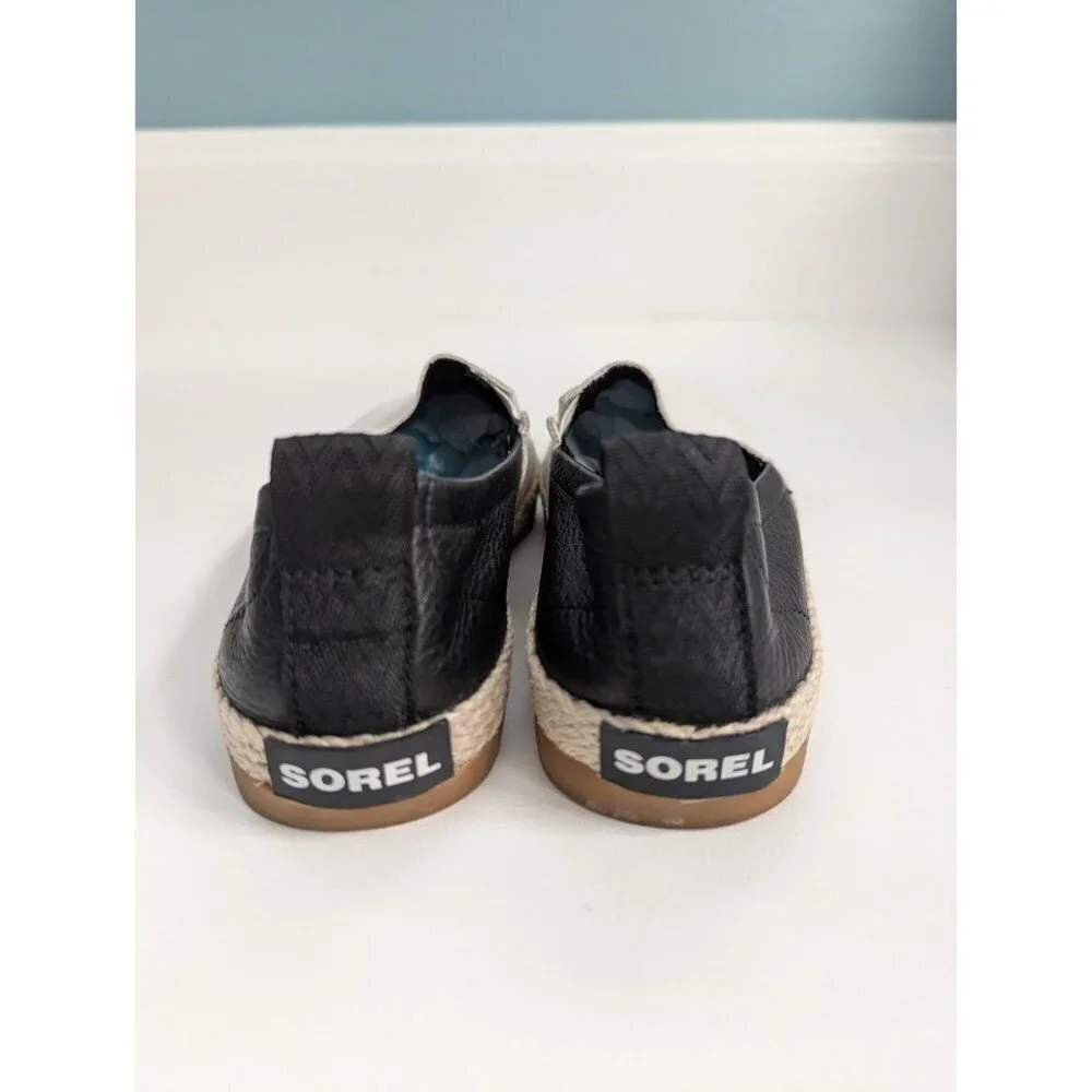 Sorel Ella Jute Leather Slip On Espadrilles Black And White Size 8.5